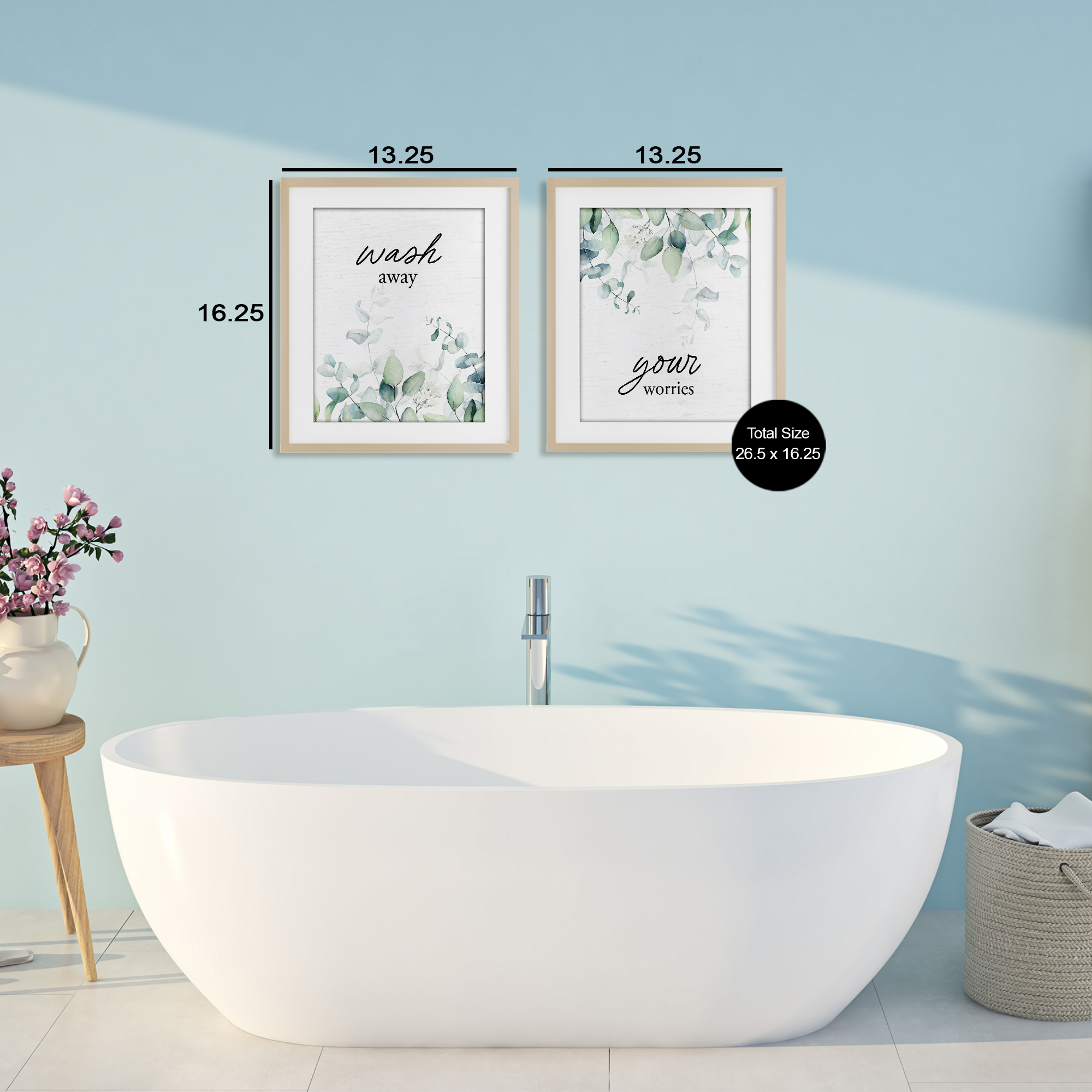 Wash Away Your Worries Leaves 2 Piece Birch Framed Print Under Glass Set, design by Lettered and Lined