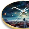 Galactic space Round Wall Clocks with Hooks and Gold Stand, Silent Non