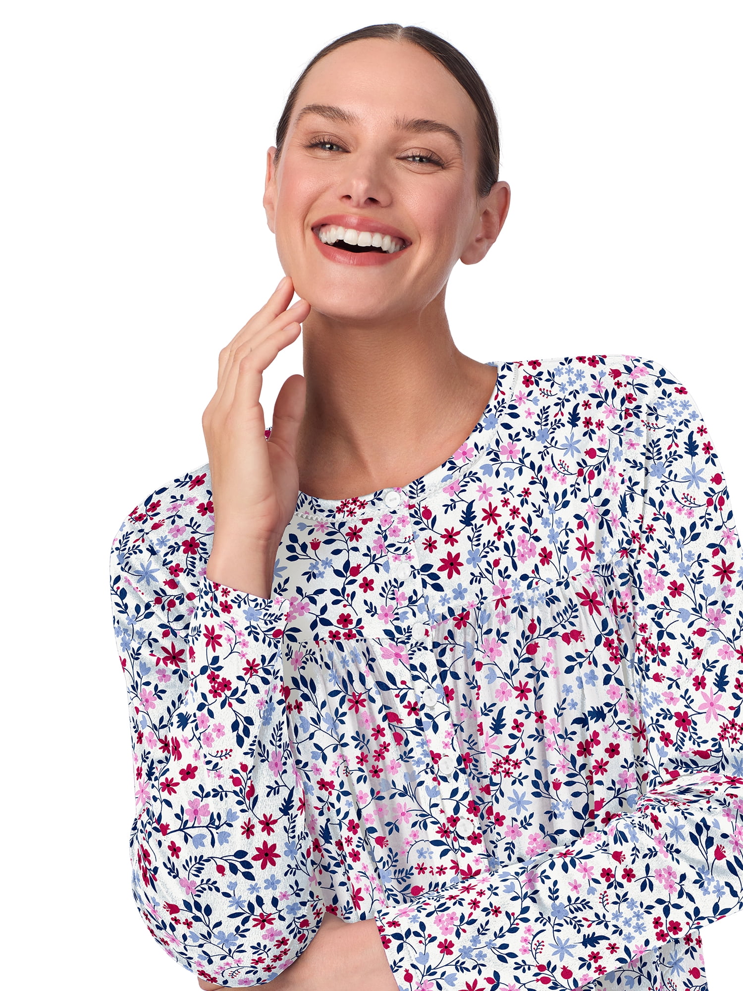 Aria Women’s Long Sleeve Stretch Velour 44" Sleepwear Nightgown, Sizes XS-5X