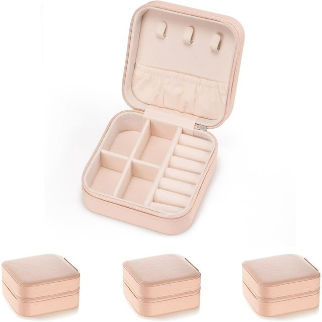 Hweilai 3pack PU Leather Travel Jewelry Case, Mini Jewelry Box, Small Jewelry Organizer Portable Display Storage Case