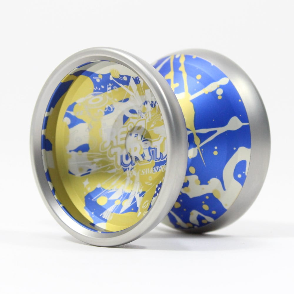 C3yoyodesign Samothrace Yo-Yo - 7075 Aluminum Bi-Metal - Hobbit Xiao Wen Wang Signature YoYo (SIlver Blue Yellow Splash Reia Torita Special Edition)