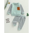 thumbnail image 2 of Cenuakty Toddler Boys 2PCS Pants Sets Long Sleeve Patchwork Tops and Drawstring Striped Pants Sets, 2 of 8