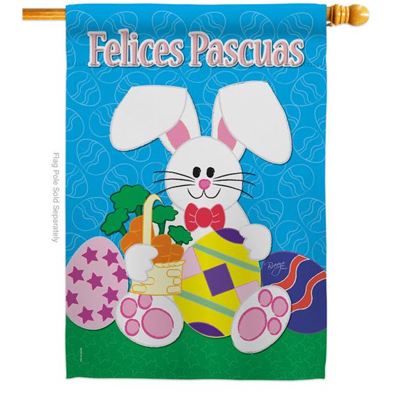 Breeze Decor H120024-BO Felices Pascuas Springtime Easter Double-Sided Garden Decorative House Flag, Multi Color