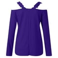 thumbnail image 4 of Mohiass Women's Off Shoulder Tops Cut Out Lace Long Sleeve Solid Color Blouses Shirt Cute Hide Belly Summer Blouses Purple 2XL, 4 of 5
