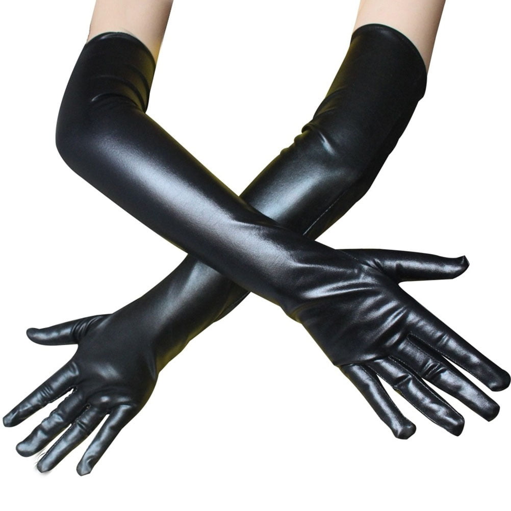 Women's Gloves Cosplay Shiny Metallic Party Costume Dance See Through Club Wear