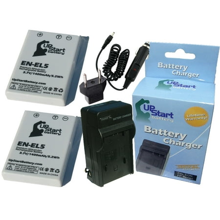 Nikon Coolpix P500 Charger 2x Pack - Nikon Coolpix P500 Battery + Charger with Car & EU Adapters - Replacement for Nikon EN-EL5 Digital Camera Battery and Charger (1400mAh, 3.7V, Lithium-Ion) ()