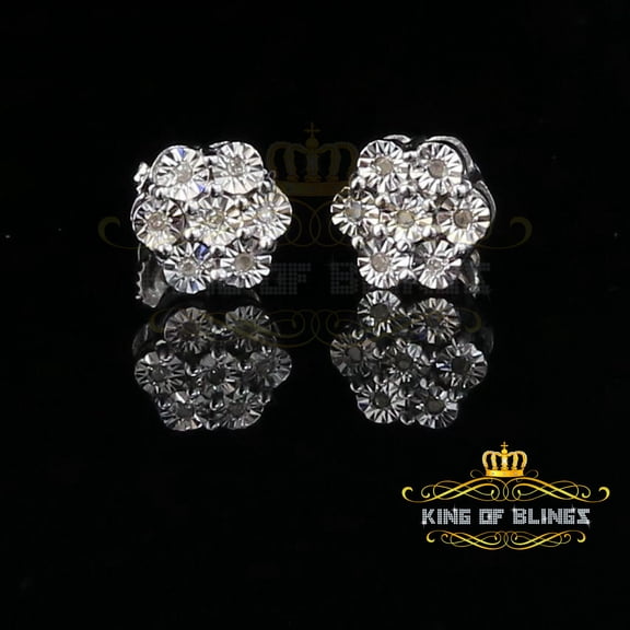 King of Bling's 0.05ct Diamond 925 Sterling Silver White Flower Earrings For Men's & Women's