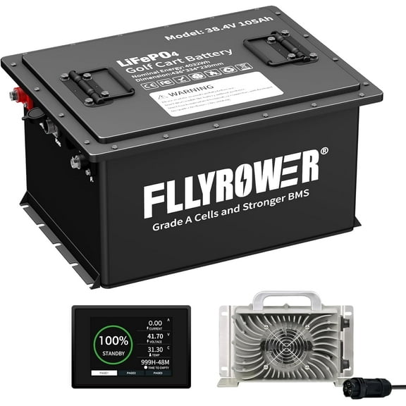 36V 105Ah Golf Cart Battery Buletooth,Built in Smart 200A BMS with Monitor and 20 Amp Charger,MAX 7680W, 15000  Cycles Lithium Lifepo4 Battery