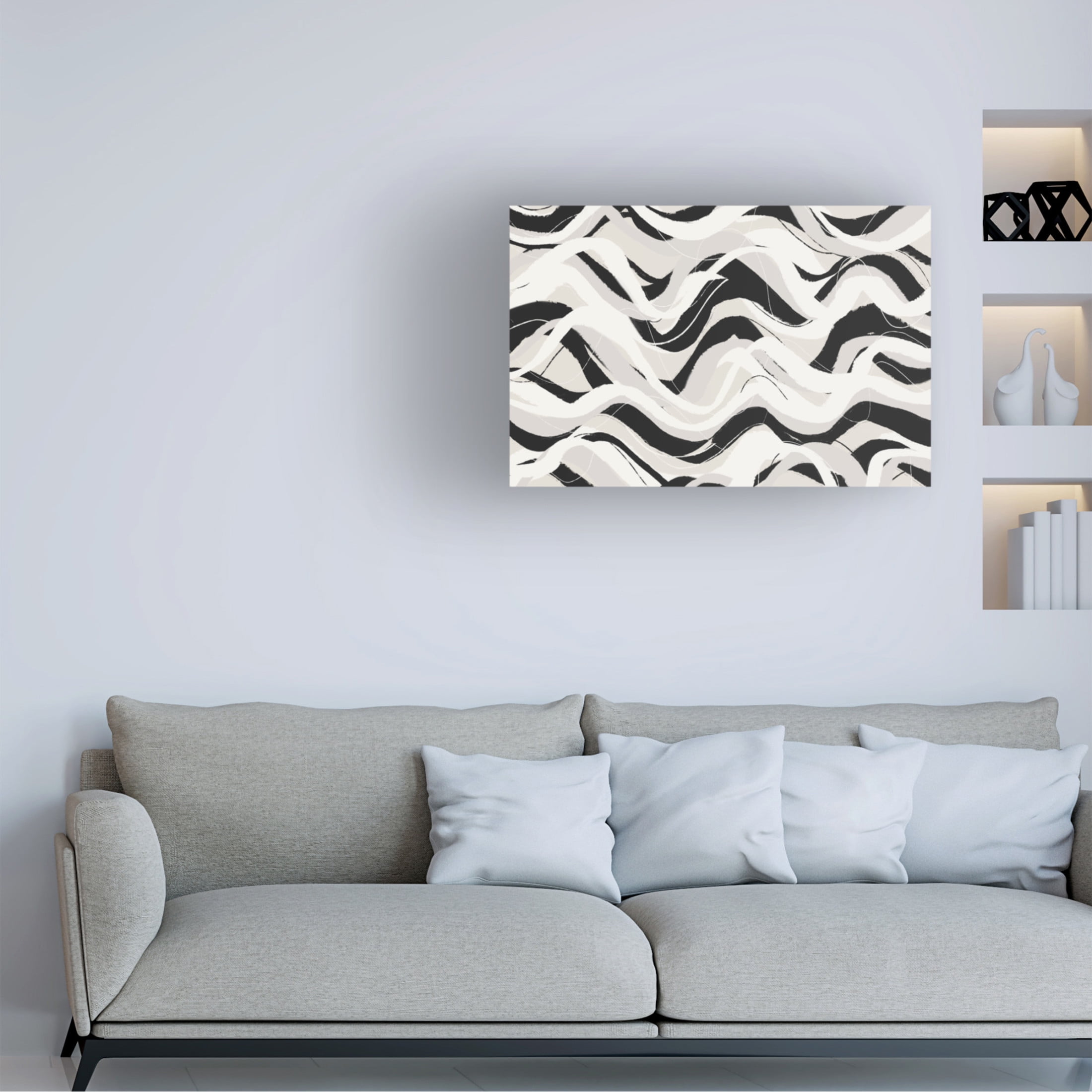 Canvas Wall Art - Treechild 'White Black Waves Pattern Square' Wall Art for Living Room, Bedroom, or Office D?cor by Trademark Fine Art - 32 x 22 Inches