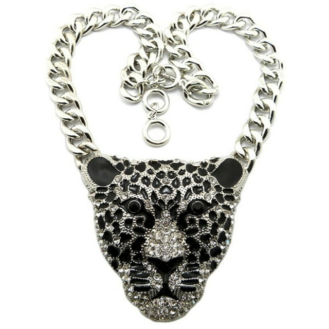 Collier Charm Tête de Léopard Collier Chunky Cool Pendentif Collier pour Halloween