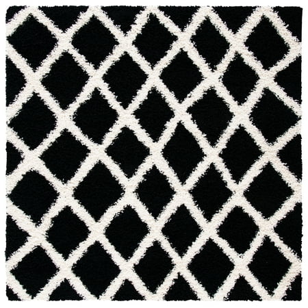 SAFAVIEH Dallas Jerrie Geometric Shag Area Rug  Black/Ivory  6  x 6  Square