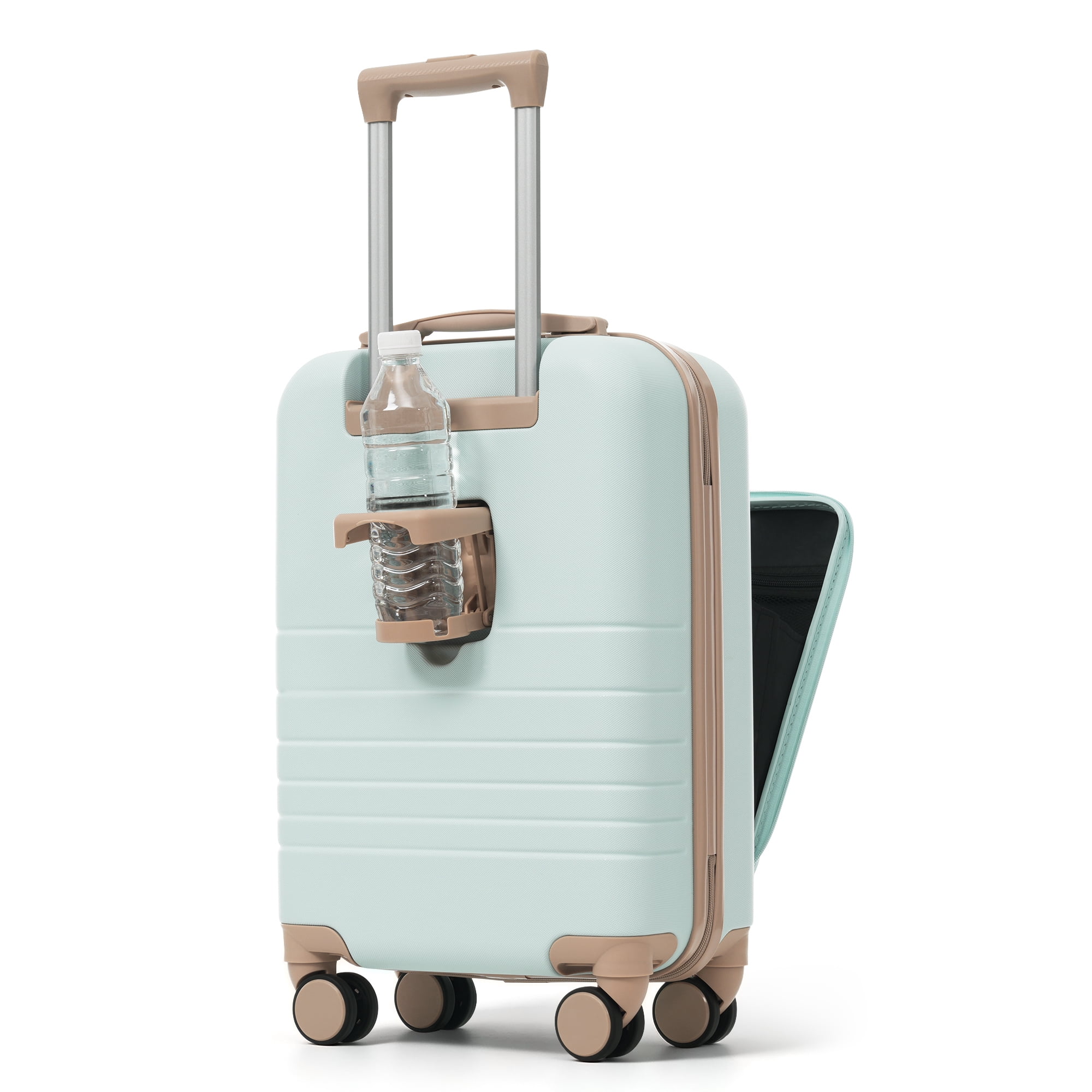 Euroco 2 Piece Luggage Sets Front-Opening, 20" Carry On Luggage with Cup Holder, USB Charging Ports,TSA Lock & Spinner Wheels,ABS Hardshell Lightweight Suitcase Set for Travel,Green