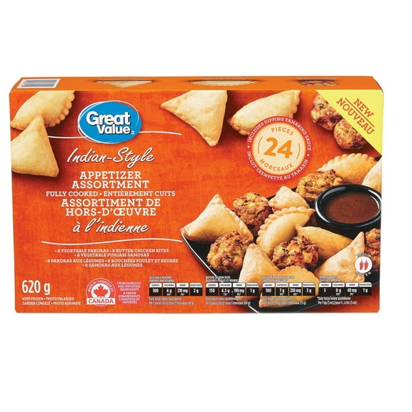 Great Value Frozen Indian-Style Assortment Appetizers, 24 Pieces, 620g