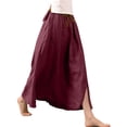 thumbnail image 5 of Women's Cotton Linen Midi Skirt Casual A Line Flowy Swing Elastic High Waist Midi Skirts Casual Beach Party Skirt Wine 2XL, 5 of 5