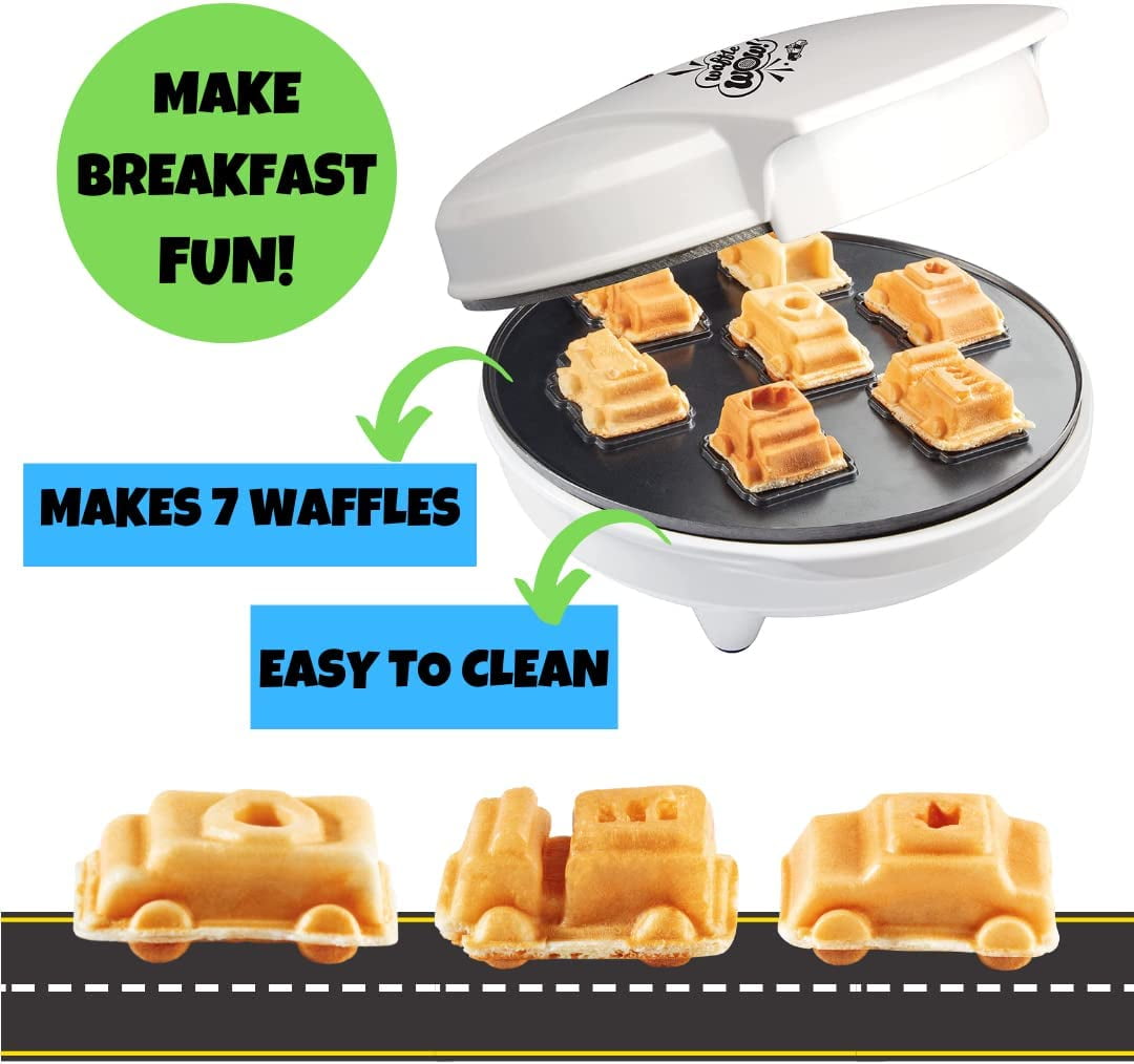 Cars & Trucks Mini Waffle Maker - Make 7 Different Vehicles- Police Car Firetruck Construction Truck & Automobile Shaped Pancakes- Electric Non Stick Iron w Recipe Guide, Kids Gift