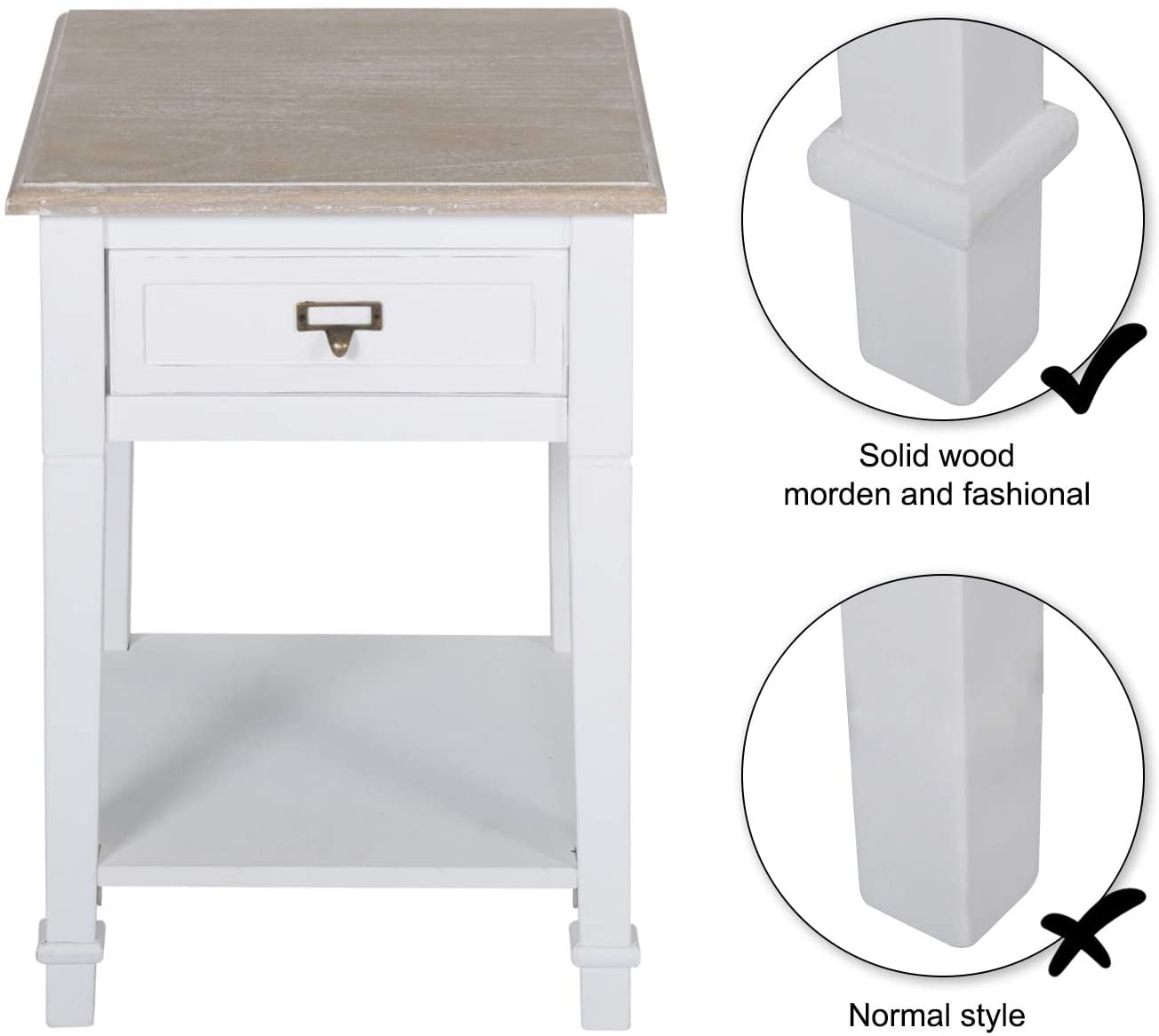 Buy Kinbor Wooden Bedside Table End Tables Set of 2 Nightstand with