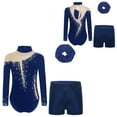 thumbnail image 6 of iiniim Little Girls Dance Unitards Biketards with Scrunchie 3Pcs Gymnastic Tracksuit Ballet Leotard A Navy Blue 6, 6 of 7