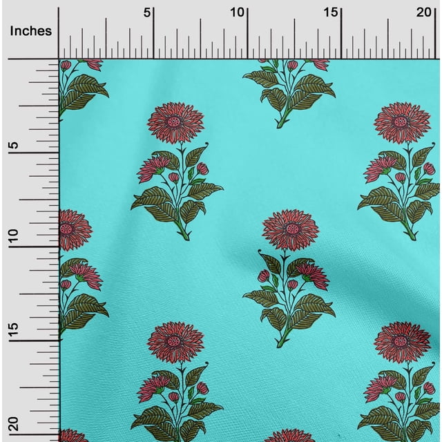 oneOone Polyester Lycra Aqua Blue Fabric Floral Block Craft Projects Decor Fabric Printed By The Yard 56 Inch Wide