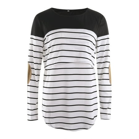 

Fullvigor Women Maternity Nursing Tops Long Sleeve Striped Breastfeeding T-Shirt