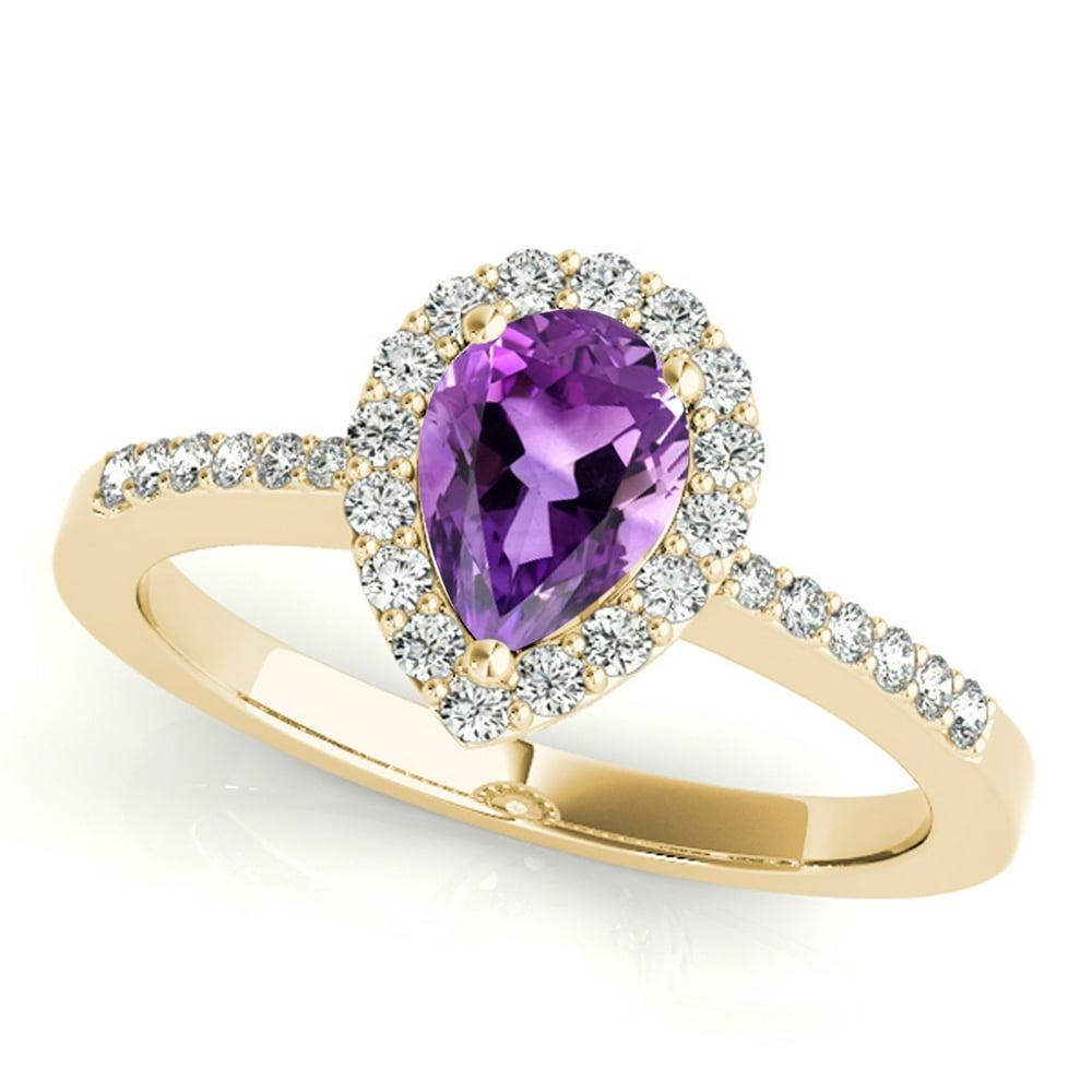 Aonejewelry - 1.40 Ct. Ttw Diamond and Pear Shaped Amethyst Ring in 10K