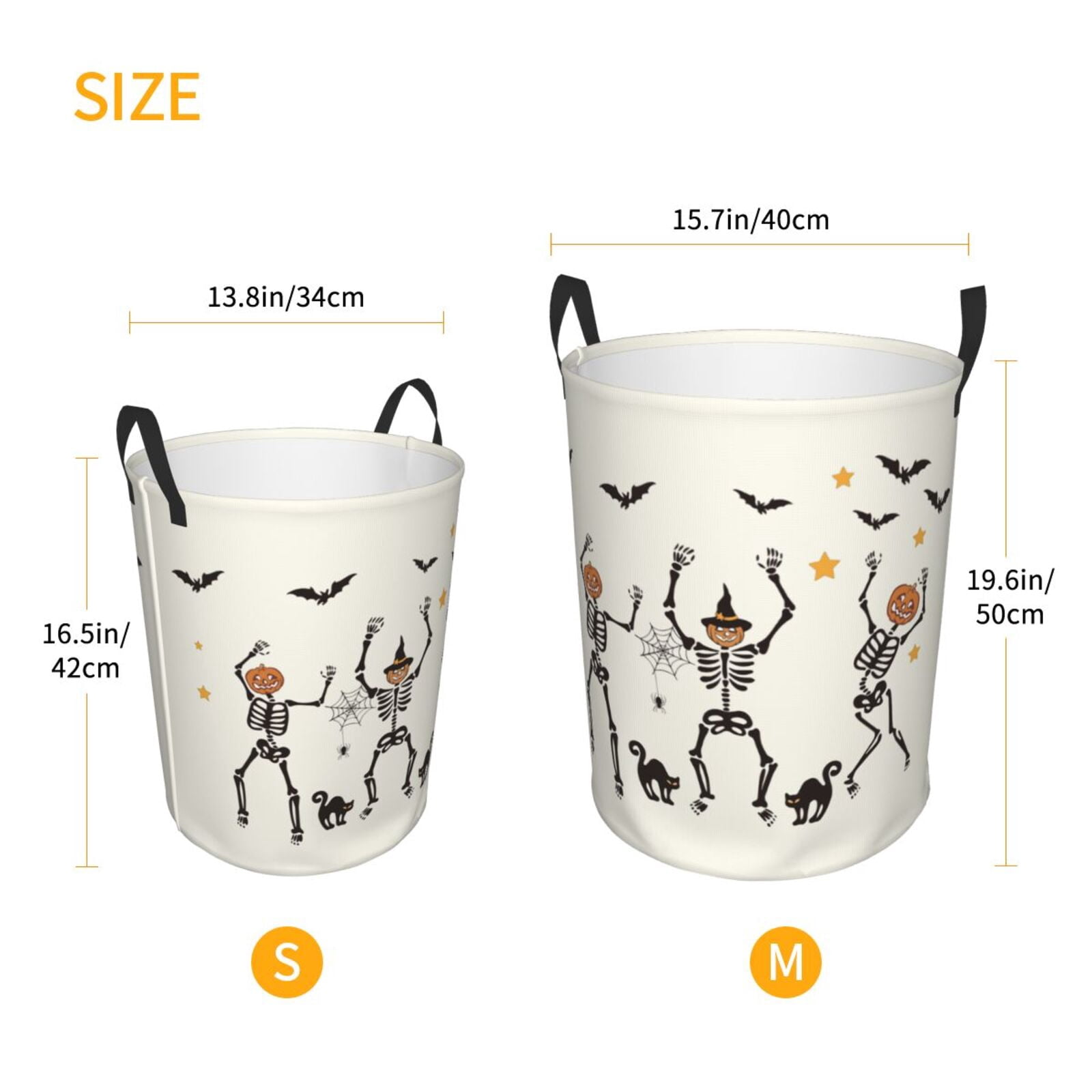 Large Laundry Basket with Handles - Halloween Dancing Funny Skull Kids Baby Dirty Clothes Laundry Hamper for Bedroom Aesthetic