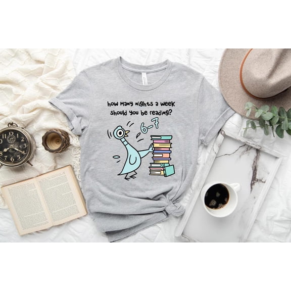 Pigeon 6-7 Reading Shirt, Book Lover Librarian Tee