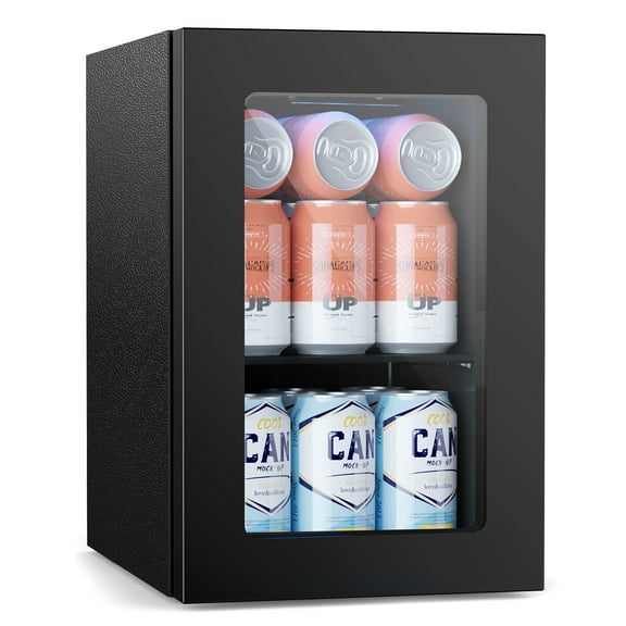 WAA 24 Can Glass Door Mini Fridge Beverage Refrigerator with Touch Control,Wine Cooler for Bottles & Beer,Small Fridge for Bedroom/Office/Bar