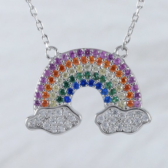 Stunning Multi-Color Stone Rainbow Necklace, Sterling Silver Multi-Color Rainbow Necklace, N9019 Valentine Birthday Mom Wife Gift