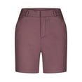 thumbnail image 4 of Cagogo Women's Mid Rise Bermuda Shorts with Pockets Casual Solid Regular Fit Travel Beach Lounge Trousers Summer Walking Elastic Waist Comfy Pants, Purple M, 4 of 8