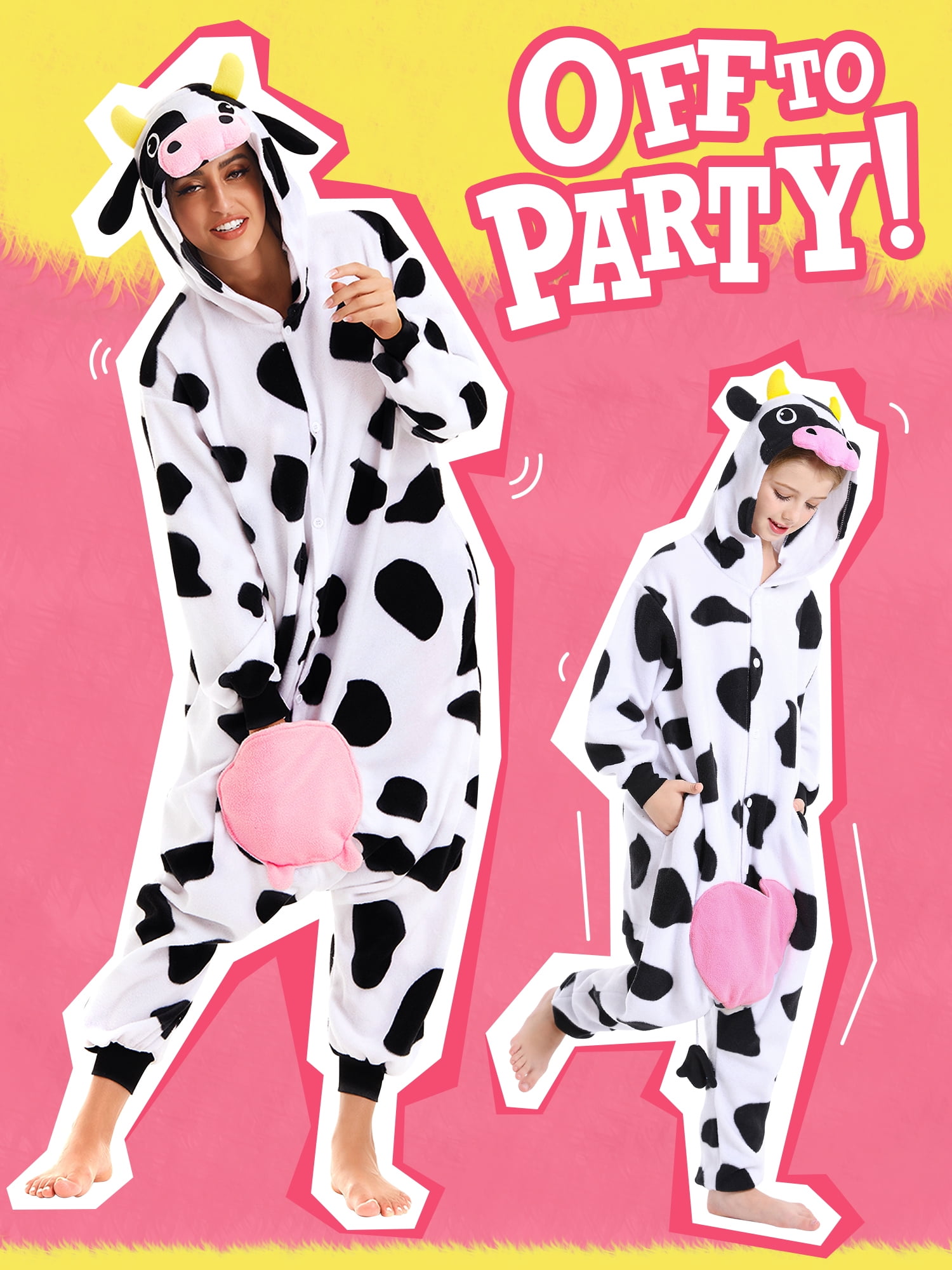 Cow Onesie Adults Unisex Animal Pajama Polyester One-Piece Sleepwear for Women and Men Medium
