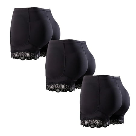 Baywell Butt Lifter Hip Enhancer Pads Underwear Shapewear Lace Padded Control Panties Shaper Booty Fake Pad Briefs Boyshorts 3 Pieces Black S-6XL