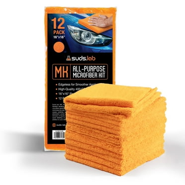 Suds Lab Premium Microfiber Towels Pack of 12 (16x16 400 GSM)for Car Detailing, Cleaning, Washing
