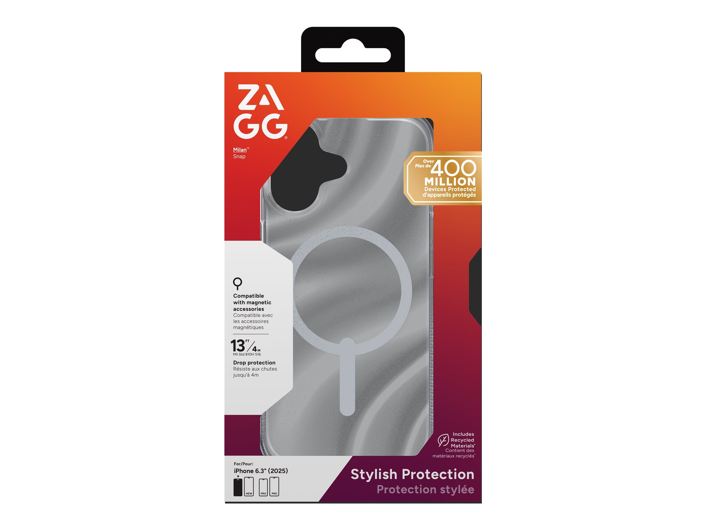 ZAGG Milan Snap - Back cover for cell phone - MagSafe compatibility - graphene - swirl glitter - for Apple iPhone 17
