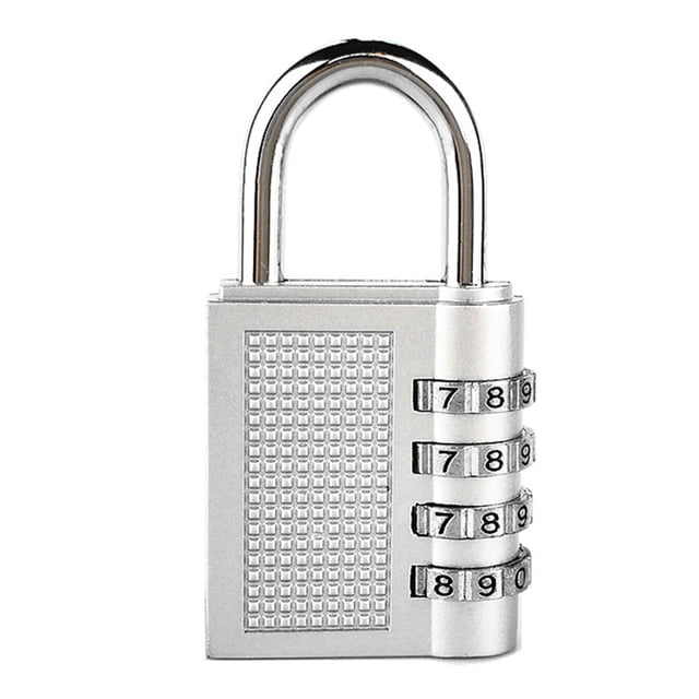 Combination Padlock 4 Dial Keyless Anti Theft Zinc Alloy Universal for Luggage Cases GYM LockerSilver