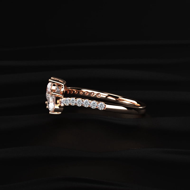14k Yellow Gold Plated Moissanite Toi et Moi Ring Double Heart Cut Two Stone Engagement Ring for Women