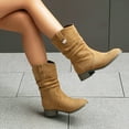thumbnail image 4 of Wide Mid Calf Cowboy Boots for Women 2025 Slouchy Suede Pointed Toe Low Heel Slip on Fall Cowgirl Short Booties, 4 of 6