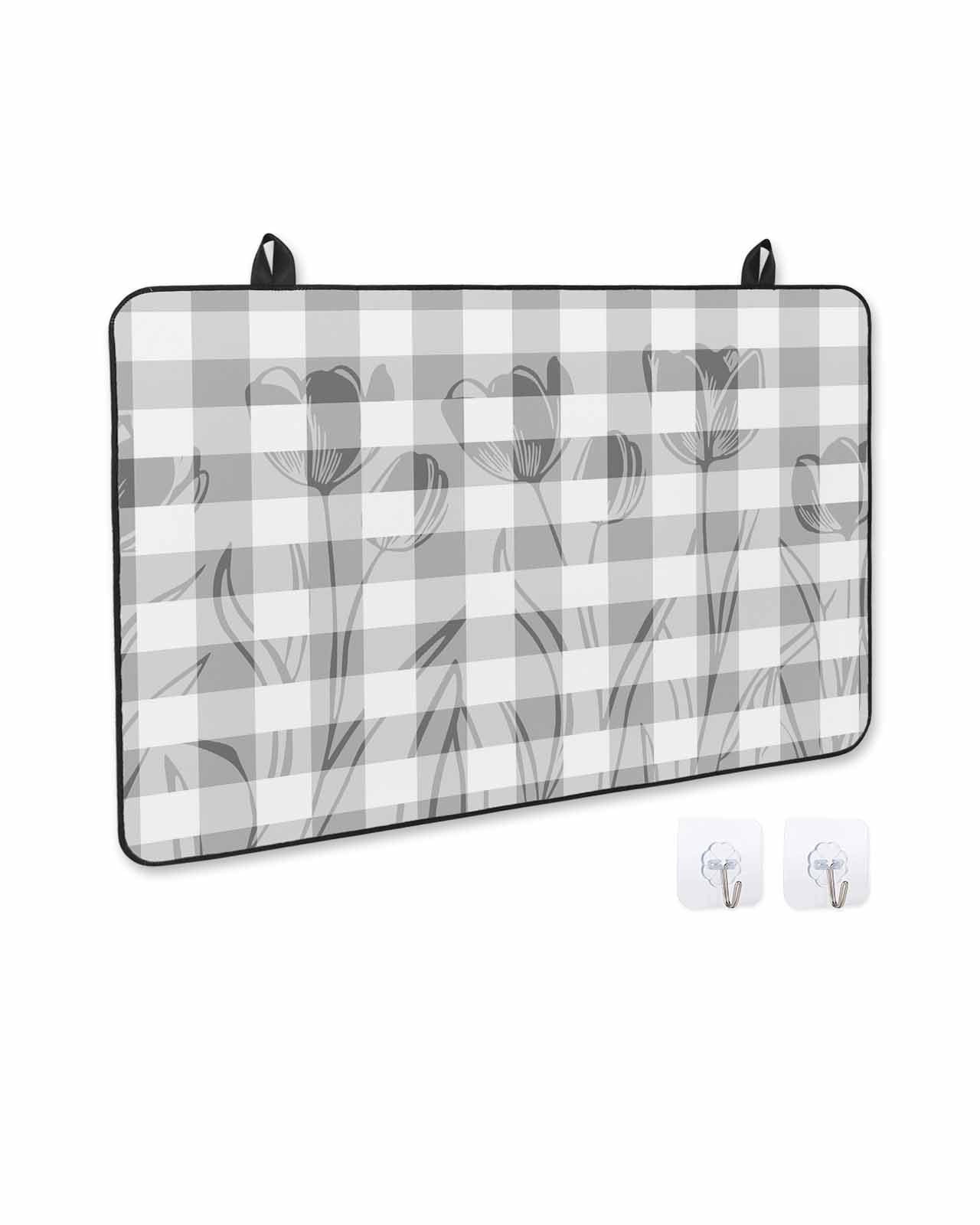 nqOlkjepod Large Induction Cooktop Protector Mat 24"x21", Grey Flower Stove Top Covers for Electric Stove, Elegant Plaid Floral Lattice Botanical Stove Burner Cover Mats, Glass Top Stove Cover