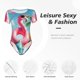 thumbnail image 4 of Balery Tropical Flamingo Pool Float Body de cuello redondo de manga corta para mujer Tops de manga corta Tops básicos-Small, 4 of 7