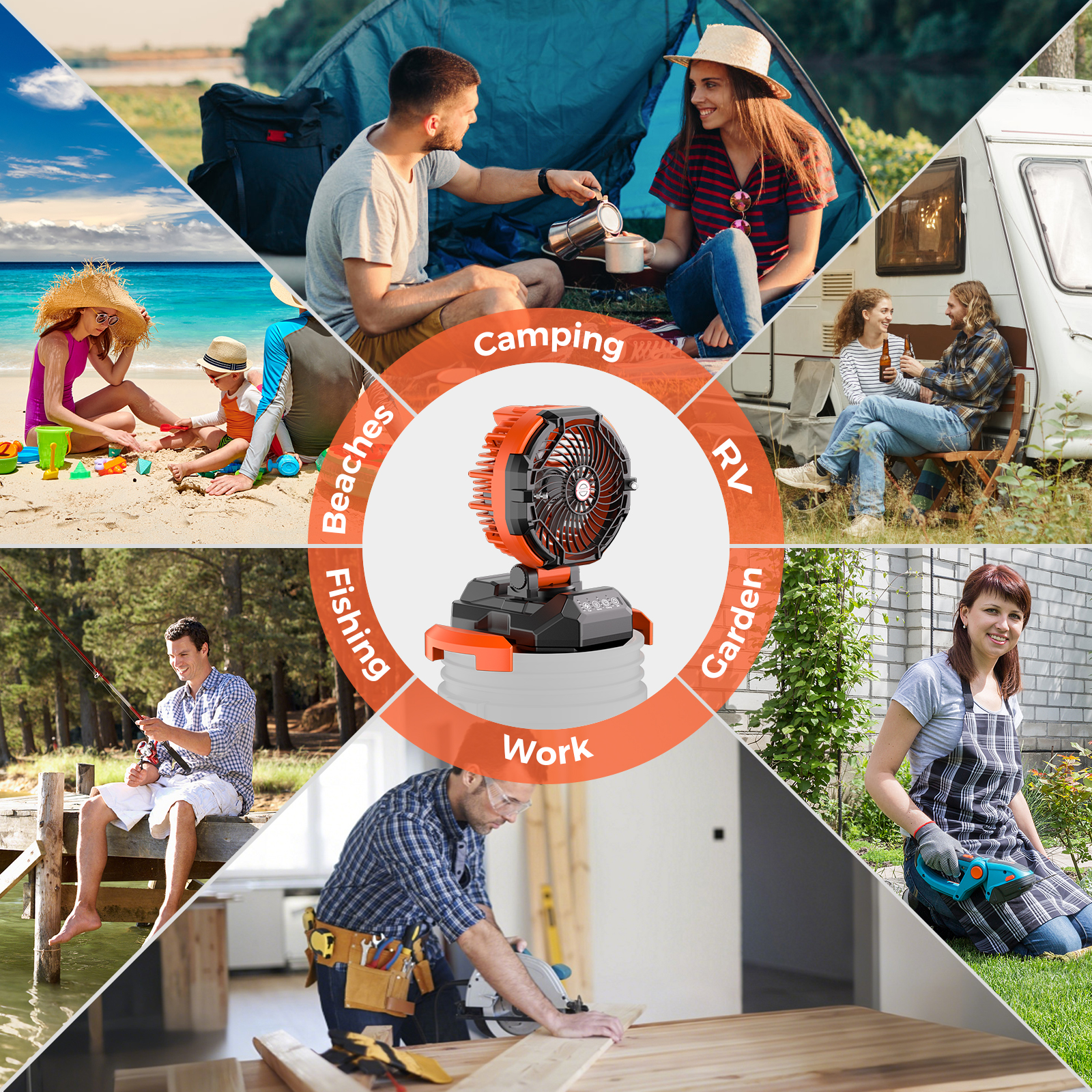 Portable Outdoor Misting Fan, Bucket Top Portable Fan, Battery Powered with 4 Fan Speeds & 4 Mist Settings for Camping, Tailgating, and Beach