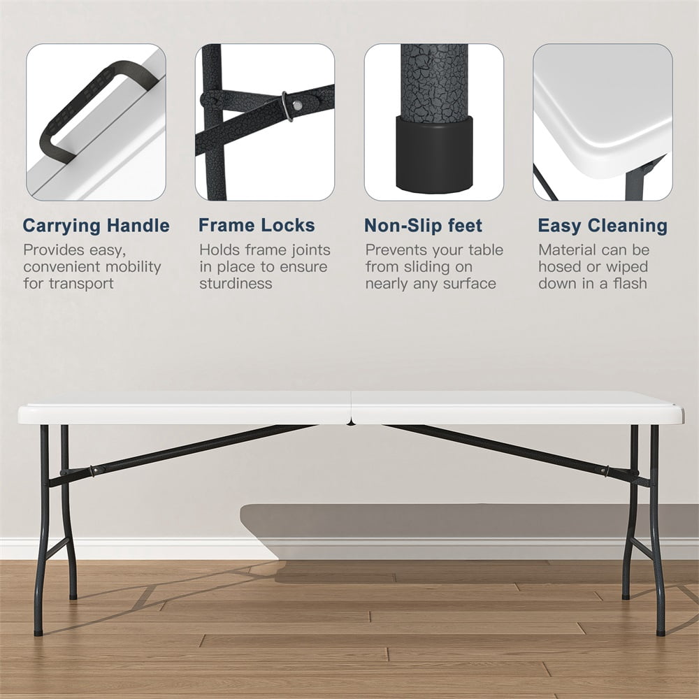 Aimee Lii 6ft Folding Table, Indoor Outdoor Portable Party Table with Tablecloth, Outdoor Furniture for Picnic, Party, Camping, White