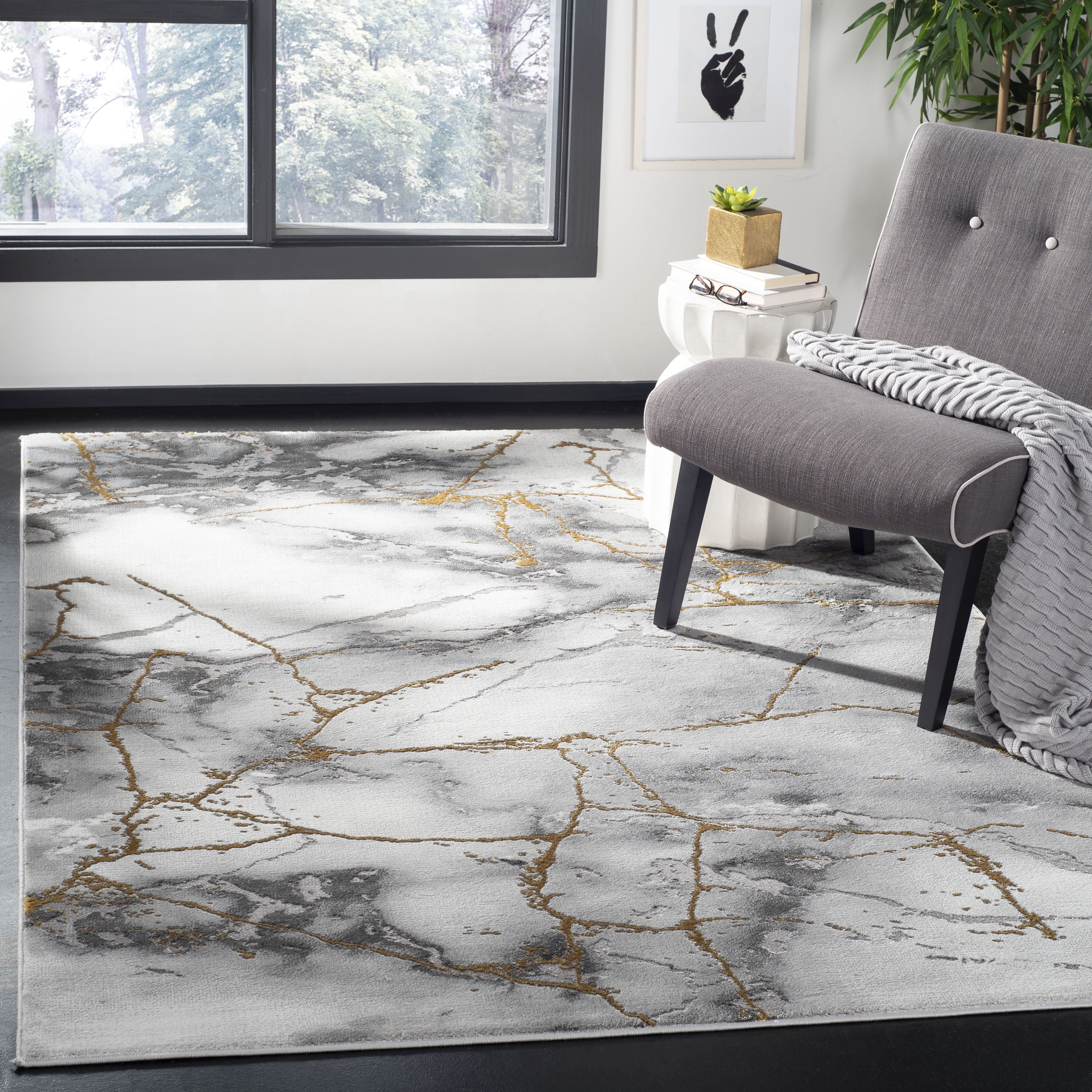 SAFAVIEH Craft Paul Abstract Marble Area Rug, Grey/Gold, 5'3