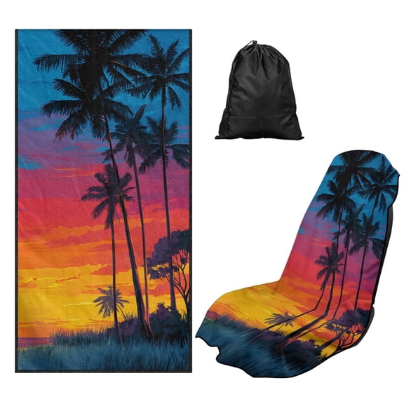 Uorisanigo Car Seat Cover Protector Easy to Install Summer Palm Tree Sweat Towel Seat Covers Bucket Fit Beach Swimming Outdoor SportsUniversal Fit Most Cars Women Men