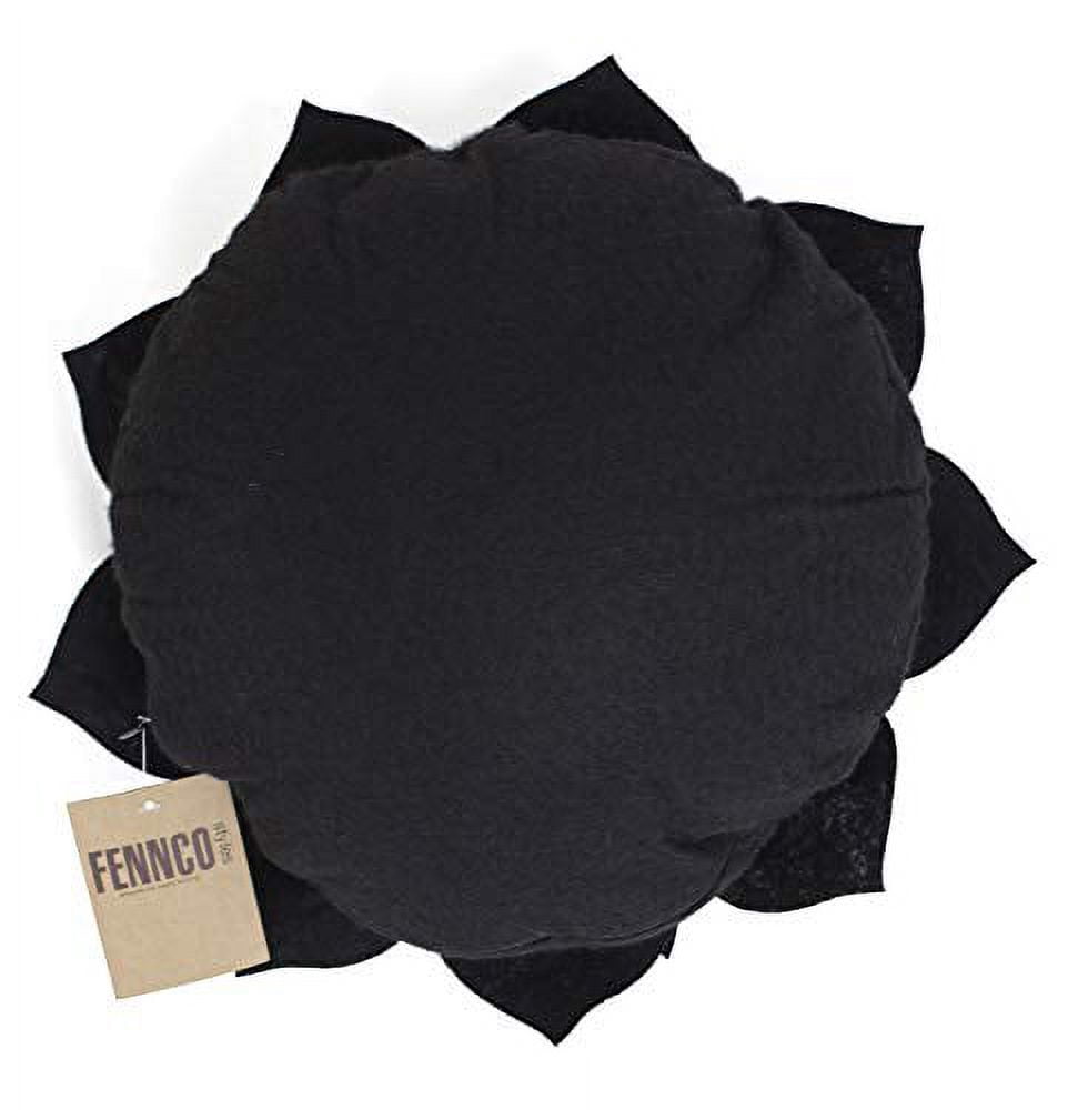 Fennco Styles Handmade 3D Heart-Shaped Petals Flower Decorative Throw Pillow Cover 13 Inch Round - Black Floral Pillow Case for Couch, Home Décor, Bedroom Décor and Holiday, Housewarming Gift