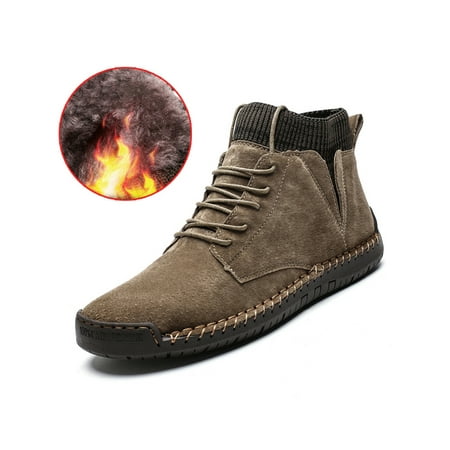 

Avamo Men Booties Lace Up Leather Boot Faux Suede Ankle Boots Driving Bootie Work Non Slip Casual Winter Shoes Khaki with Warm Lined 8.5