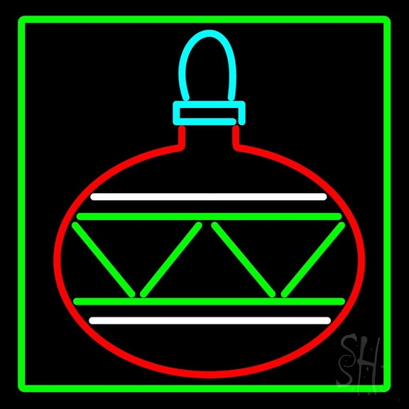 Green Border Christmas Bulb LED Neon Sign 16 x 16 - inches, Clear Edge Cut Acrylic Backing, with Dimmer - Bright and Premium built indoor LED Neon Sign for special occasion decor.