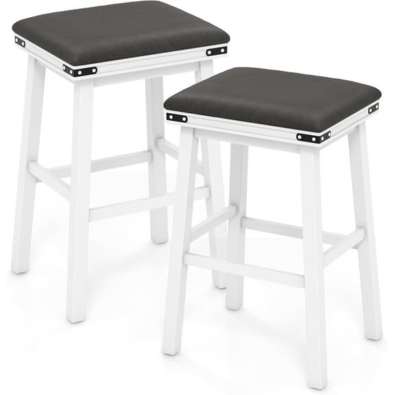 Favory Upholstered Bar Stools Set of 2, 30-inch Height Backless Bar Chairs with PU Leather Padded Seat, Solid Wood Frame and Footrest, Counter Height Stools for Kitchen Island Home Bar, White