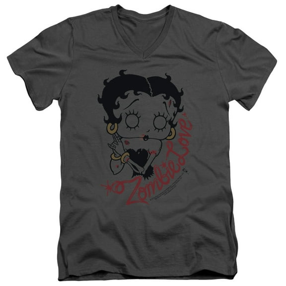 Betty Boop Classic Zombie S/S Adult V-Neck T-Shirt 30/1 T-Shirt Charcoal