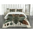 thumbnail image 3 of Ambesonne Monstera Quilted Bedspread Set 3 Pcs, Boho Abstract Tropical Art, King Size, Evergreen Sage Green Fawn, 3 of 5