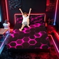 thumbnail image 3 of meiyoeat Neon Honeycomb Pattern Full Size Sheets for Boys Girls, Geometric Hexagon Bed Sheets, Pink, 4pcs, 1 Flat Sheet, 1 Fitted Sheet and 2 Pillowcases, 3 of 6