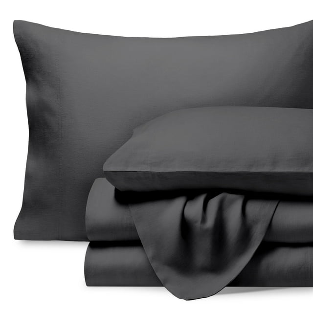 Bare Home Ensemble de Draps en Lin - Poche Profonde - Respirant - 3 Pcs - Très Grand Simple, Gris Foncé